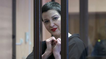 L'opposante Maria Kolesnikova lors du verdict de la justice biélorusse, le 6 septembre 2021, à Minsk.&nbsp; (RAMIL NASIBULIN / BELTA / AFP)