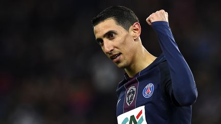 L'Argentin Angel Di Maria, du PSG, célèbre un but face l'AS Monaco, lors de la demi-finale de la Coupe de France, au parc des Princes, le 26 avril 2017. (FRANCK FIFE / AFP)