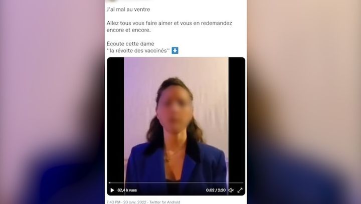 Dans une vidéo partagée plusieurs milliers de fois, une femme affirme avoir été victime de paralysie faciale suite à a vaccination contre le Covid-19 comme 11 000 autres français (CAPTURE ECRAN TWITTER)