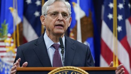 Le ministre américain&nbsp;de la Justice,&nbsp;Merrick Garland, lors d'un discours sur l'assaut du Capitole, à Washington, le 5 janvier 2022.&nbsp; (GETTY IMAGES NORTH AMERICA / AFP)