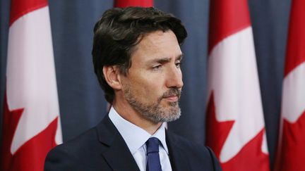 Le Premier ministre canadien Justin Trudeau lors d'une conférence de presse, à Ottawa (Canada), le 8 janvier 2020. (DAVE CHAN / AFP)