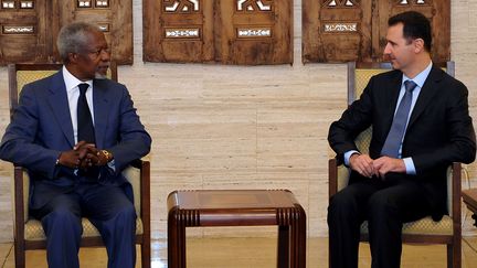 Kofi Annan et Bachar Al-Assad &agrave; Damas (Syrie), le 9 juillet 2012. (SANA / AFP)