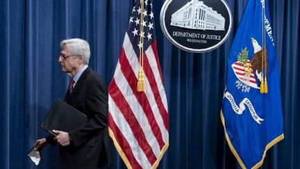 Le ministre de la Justice Merrick Garland lors d'une conférence de presse au ministère de la Justice à Washington, le 21 avril 2021. (GETTY IMAGES NORTH AMERICA)