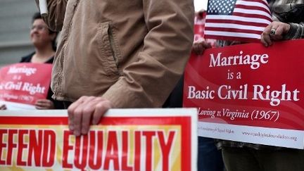 San Francisco, le 7 février 2012: des opposants au projet de loi de la Californie contre le mariage gay. (JUSTIN SULLIVAN/Getty Images/AFP  )