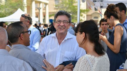 Le député des Bouches-de-Rhône Jean-Luc Mélenchon lors des journées d'été de la France insoumise, le 25 août à Marseille. (BERTRAND LANGLOIS / AFP)