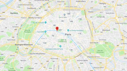 Capture d'écran d'une carte Google Maps, indiquant le lieu où a été tué un automobiliste, dans le 7e arrondissement de Paris.&nbsp; (GOOGLE MAPS)