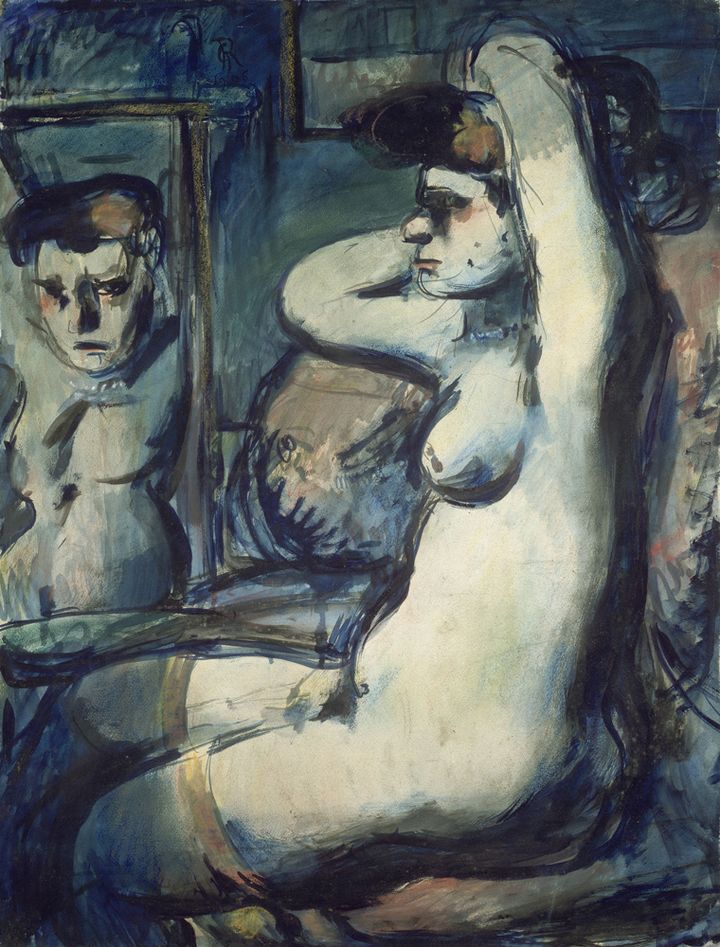 Georges Rouault (1871-1958), "Fille au miroir", 1906. Paris, mus&eacute;e national d'Art moderne - Centre Georges Pompidou. Aquarelle sur carton. 70 x 55 cm. (CENTRE POMPIDOU, MNAM-CCI, DIST. RMN-GRAND PALAIS / PHILIPPE MIGEAT / ADAGP, PARIS 2013)