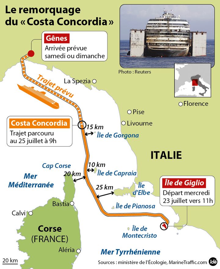 &nbsp; (Le Costa Concordia en route pour Gênes © IDE)