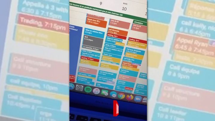 Extrait de l’agenda d’un jeune trader, rempli sans interruption jusqu’à minuit. (CAPTURE D'ÉCRAN)