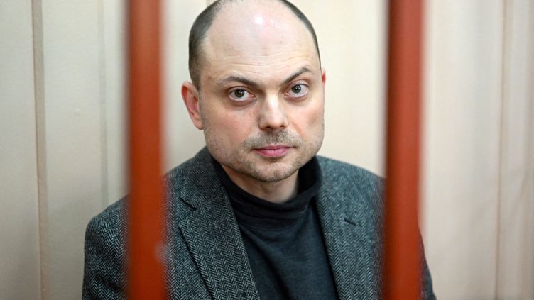 Russian opponent Vladimir Kara-Mourza during a hearing in a Moscow court on October 10, 2022. (NATALIA KOLESNIKOVA / AFP)