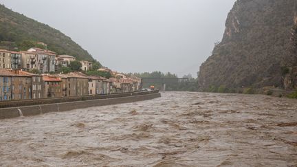 Le Gardon en crue à Anduze (Gard), le 19 septembre 2020. (BENJAMIN POLGE / HANS LUCAS)