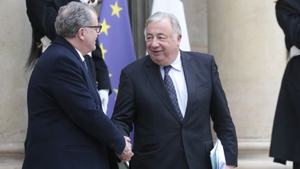Le président de l'Assemblée nationale, Richard Ferrand, et son homologue du Sénat, Gérard Larcher, le 11 février 2019 à Paris. (LUDOVIC MARIN / AFP)