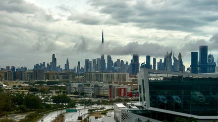 View of flooded streets of Dubai after heavy rains, in the United Arab Emirates, April 15, 2024. (ANADOLU / AFP)