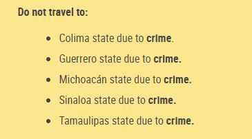 Le département d'Etat américain a publié une mise en garde à l'attention des touristes, leur demandant de ne pas voyager dans cinq Etats mexicains, en raison de la criminalitée. (US DEPARTMENT OF STATE)