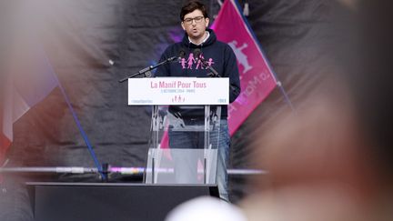 Albéric Dumont, vice-président de la Manif pour tous, le 5 octobre 2014 à Paris.&nbsp; (MATTHIEU ALEXANDRE / AFP)