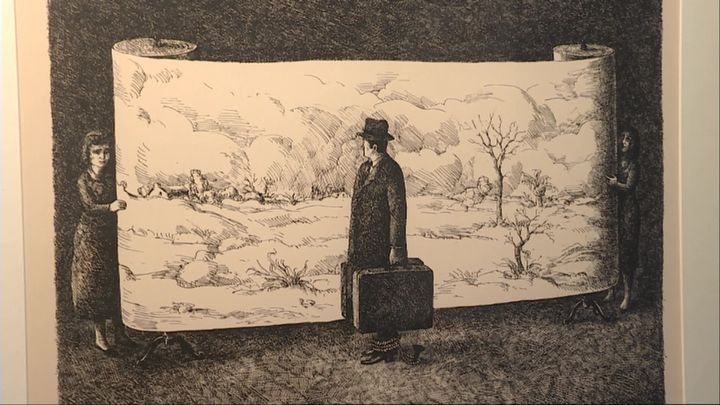 &nbsp;Roland Topor - Le Voyageur immobile -&nbsp;1968 -&nbsp; lithographie - BnF - département des estampes et photographies (S. Vinot / France Télévisions)