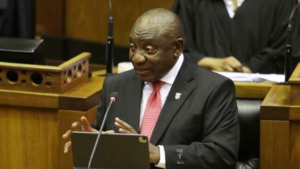 Le président sud-africain Cyril Ramaphosa lors de discours sur l'état de la Nation, au Cap le 11 février 2021.&nbsp; (ESA ALEXANDER / POOL)