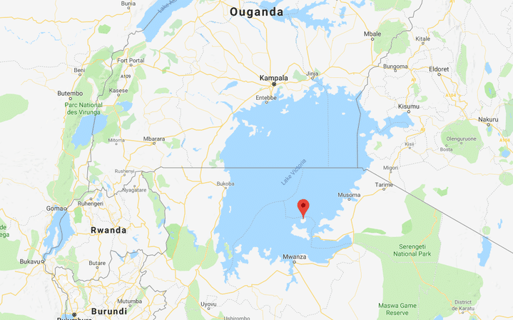 Le navire a chaviré près de l'île d'Ukara, au sud du Lac Victoria, en Tanzanie. (GOOGLE MAPS)