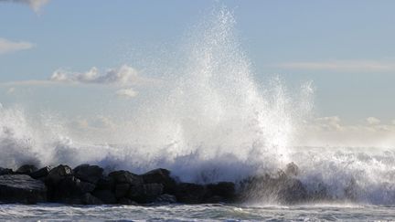 Lors d'un précédent épisode de houle sur le littoral de l'Hérault, le 28 décembre 2020.&nbsp; (JEAN-MARC LALLEMAND / MAXPPP)