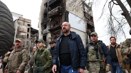 Le président du Conseil européen, Charles Michel, le 20 avril 2022 à Kiev (Ukraine). (EUROPEAN COUNCIL / ANADOLU AGENCY / AFP)