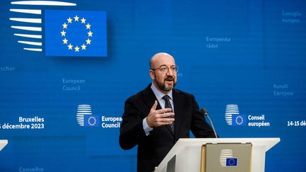 Le président du Conseil européen, Charles Michel, le 15 décembre 2023 à Bruxelles (Belgique). (UNION EUROPEENNE / HANS LUCAS / AFP)