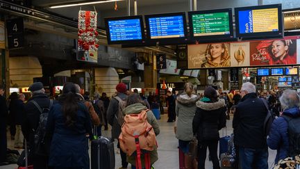 Des voyageurs à la gare Montparnasse, à Paris, le 18 décembre 2019.&nbsp; (ESTELLE RUIZ / NURPHOTO / AFP)