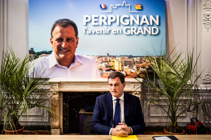 Louis Aliot présente ses voeux à la presse dans son local de campagne à Perpignan (Pyrénées-Atlantiques), le 3 janvier 2020. (JC MILHET / HANS LUCAS / AFP)