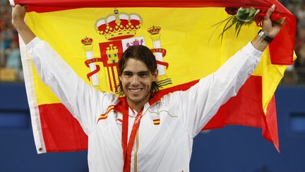 Rafael Nadal lors de son titre olympique, en 2008. (BEHROUZ MEHRI / AFP)