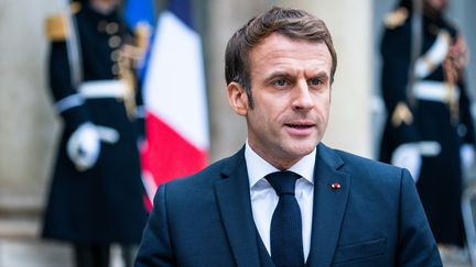 Emmanuel Macron à l'Elysée, le 30 novembre 2021.&nbsp; (XOSE BOUZAS / HANS LUCAS / AFP)