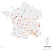 Carte des records de températures pendant l'été 2019.&nbsp; (FRANCEINFO)