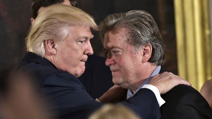 Donald Trump et son ancien conseiller Steve Bannon, le 22 janvier 2017 à Washington (Etats-Unis). (MANDEL NGAN / AFP)