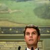 Le ministre de l'Education nationale, Gabriel Attal, lors d'un discours devant les recteurs des différentes académies, à la Sorbonne, à Paris, le 24 août 2023. (EMMANUEL DUNAND / AFP)