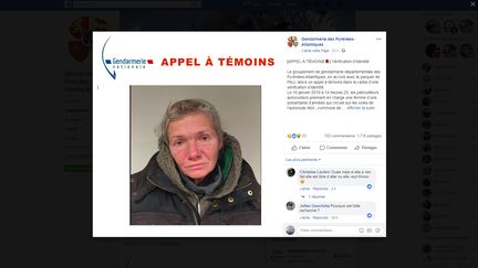 L'appel à témoins lancé par la gendarmerie des Pyrénées-Atlantiques, le 20 février 2019, pour identifier une femme retrouvée un mois plus tôt sur une autoroute. (GENDARMERIE DES PYRENEES-ATLANTIQUES / FACEBOOK)