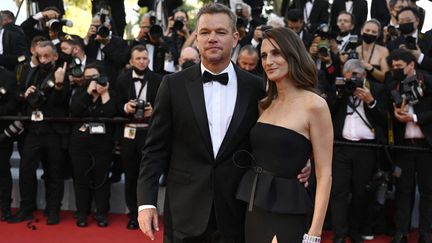 Matt Damon et Camille Cottin sur le tapis rouge du Festival de Cannes, 8 juillet 2021 (CHRISTOPHE SIMON / AFP)