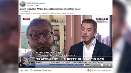 Capture d'écran d'un post Facebook, du 2 avril 2020, évoquant une vaccination expérimentale en Afrique. (CAPTURE ECRAN)