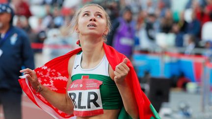 Krystsina Tsimanouskaya après avoir couru le 100 m aux Jeux Européens de 2019 à Minsk. (/ MaxPPP)