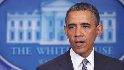 Le pr&eacute;sident am&eacute;ricain, Barack Obama, en conf&eacute;rence de presse apr&egrave;s les attentats de Boston, &agrave; Washington (Etats-Unis), le 16 avril 2013.&nbsp; (MANDEL NGAN / AFP)