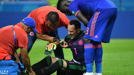 Le Colombien&nbsp;&nbsp;David Ospina face à la Pologne, le 24 juin 2018 à&nbsp;Kazan&nbsp;(Russie). (SAEED KHAN / AFP)