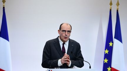 Jean Castex, lors d'une conférence de presse sur l'épidémie de Covid-19, à Paris, le 4 février 2021. (MARTIN BUREAU / AFP)