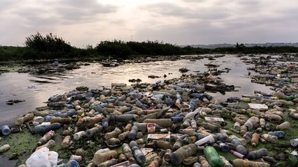 Le fleuve Congo, surnommé fleuve du plastique, sert de frontière naturelle entre la République démocratique du Congo et le Congo. Sur ce long cours d'eau long de 4.700 kilomètres flottent des milliers de bouteilles en plastiques charriées au moment des pluies diluviennes et emportées par le courant. La situtation s'est degradée depuis août 2015, depuis qu'un programme de gestion des déchets, élaboré par l'Union européenne, a été confié aux autorités locales. Dans une vidéo, tournée en avril 2017, l'ONG Congo Green Citizen tire la sonnette d'alarme pour sensibiliser l'opinion publique sur le tri, la collecte et le recyclage des déchets. Dans ce contexte, les touristes et les pêcheurs sont partis, mais les médecins de la région s'inquiètent des risques sanitaires pour eux-mêmes et pour la population. (JOHN WESSELS / AFP )