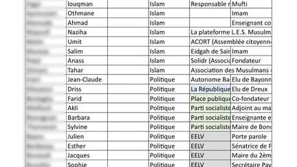 Fichier Excel attribué au site Fdesouche recensant des profils supposés "islamogauchistes" par ce site d'extrême droite. (CAPTURE D'ECRAN)