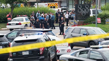 Le journal "Capital Gazette" a été la cible d'une fusillade à Annapolis (Etats-Unis), le 28 juin 2018. (SAUL LOEB / AFP)