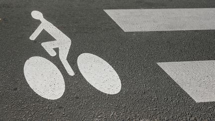 Fahrradweglogo in Paris. (FOTO12 / GILLES TARGAT / AFP)