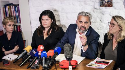 Clémentine Autain, Raquel Garrido, Alexis Corbiere and Danielle Simonnet during a press conference in Paris, July 1, 2024. (AMAURY CORNU / AFP)