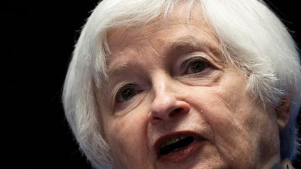 La secrétaire au Trésor des Etats-Unis, Janet Yellen, lors d'une prise de parole à Washington, DC, le 30 mars 2023. (ANDREW CABALLERO-REYNOLDS / AFP)