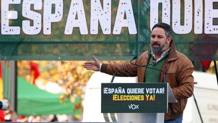 Le leader du parti d'extrême droite Vox, Santiago Abascal, le 27 novembre 2022. (PIERRE-PHILIPPE MARCOU / AFP)