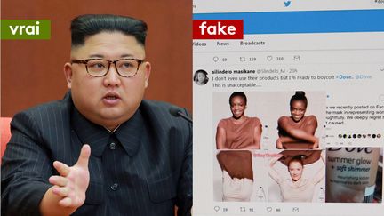 Kim Jong-Un et un exemple de tweet sur la publicité de Dove jugée raciste par des internautes. (AFP)