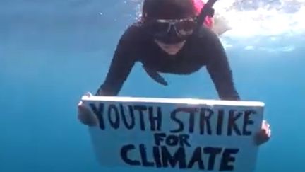 Shaama Sandooyea manifeste sous l'eau au large des Seychelles. (CAPTURE D'ECRAN YOUTUBE)