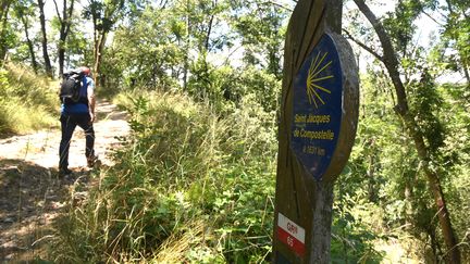 Un pèlerin sur le chemin menant à Saint-Jacques-de-Compostelle, le 19 juin 2020. (PHILIPPE VACHER / MAXPPP)