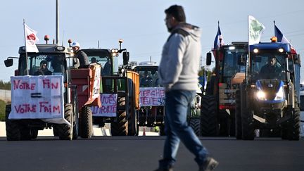 Farmers on the A709 motorway, near Montpellier, January 26, 2024. Illustrative photo.  (SYLVAIN THOMAS / AFP)